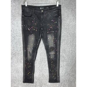 Waimea Skinny Jeans Mens Size 34x32 Black Paint‎ Splatter Art Distressed Stretch